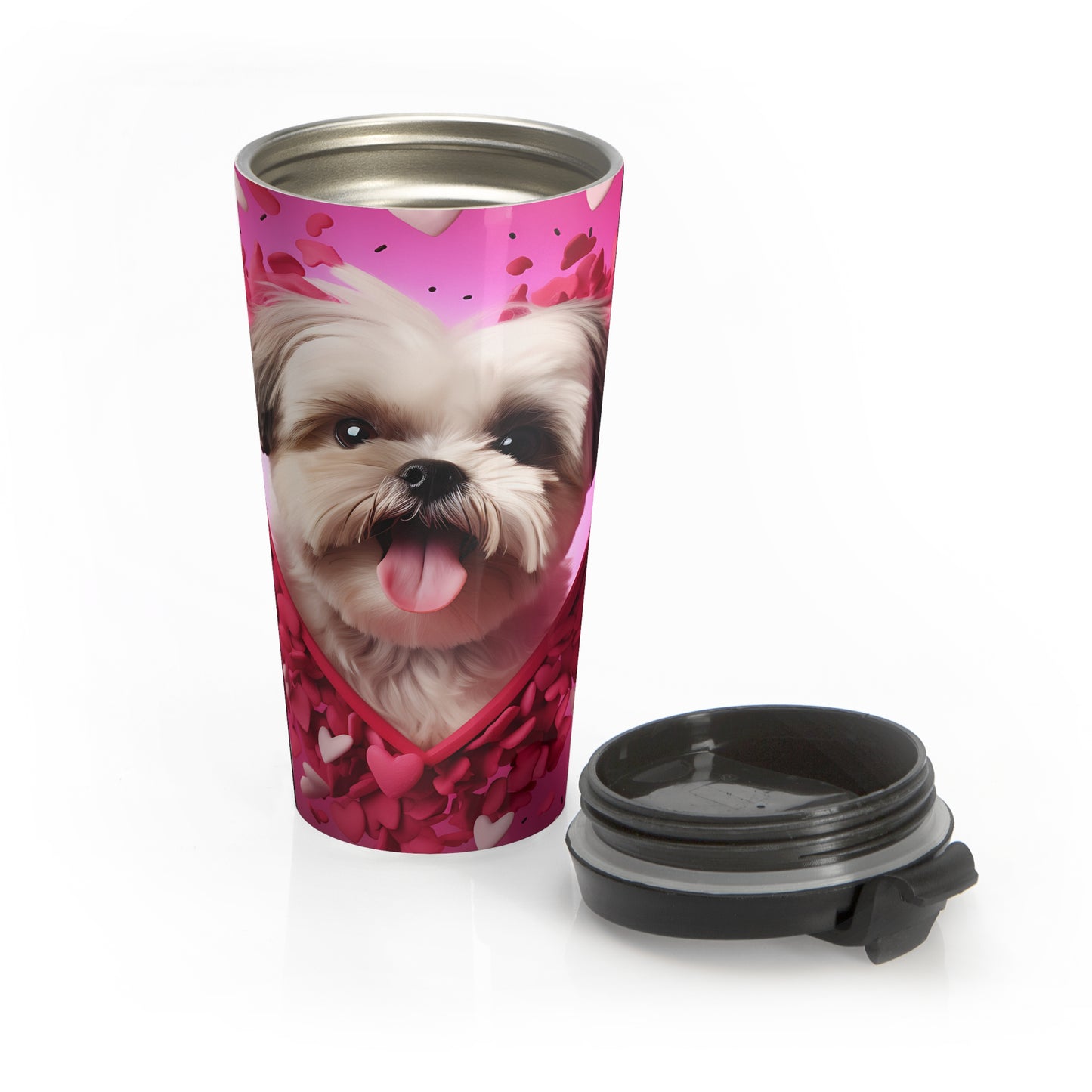 Fluffy Puppy Valentine Love Stainless Steel Travel Mug – 15oz