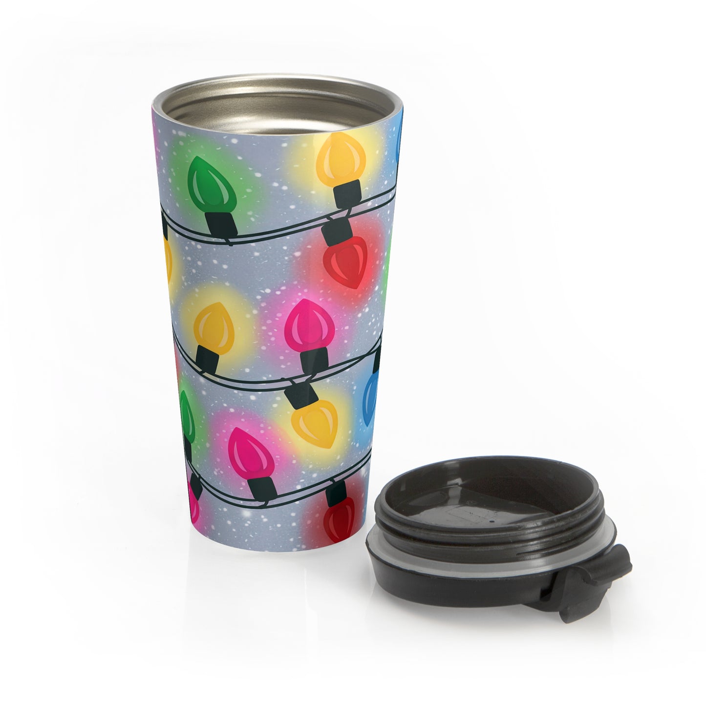 Twinkling Holiday Lights Stainless Steel Travel Mug β 15oz