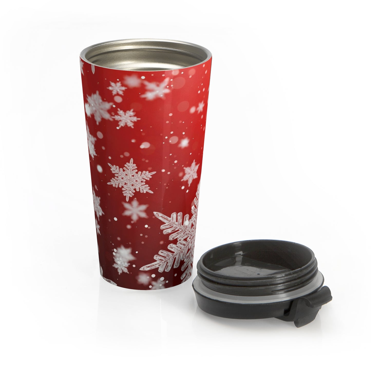 Crimson Snowfall Travel Mug – 15oz Stainless Steel
