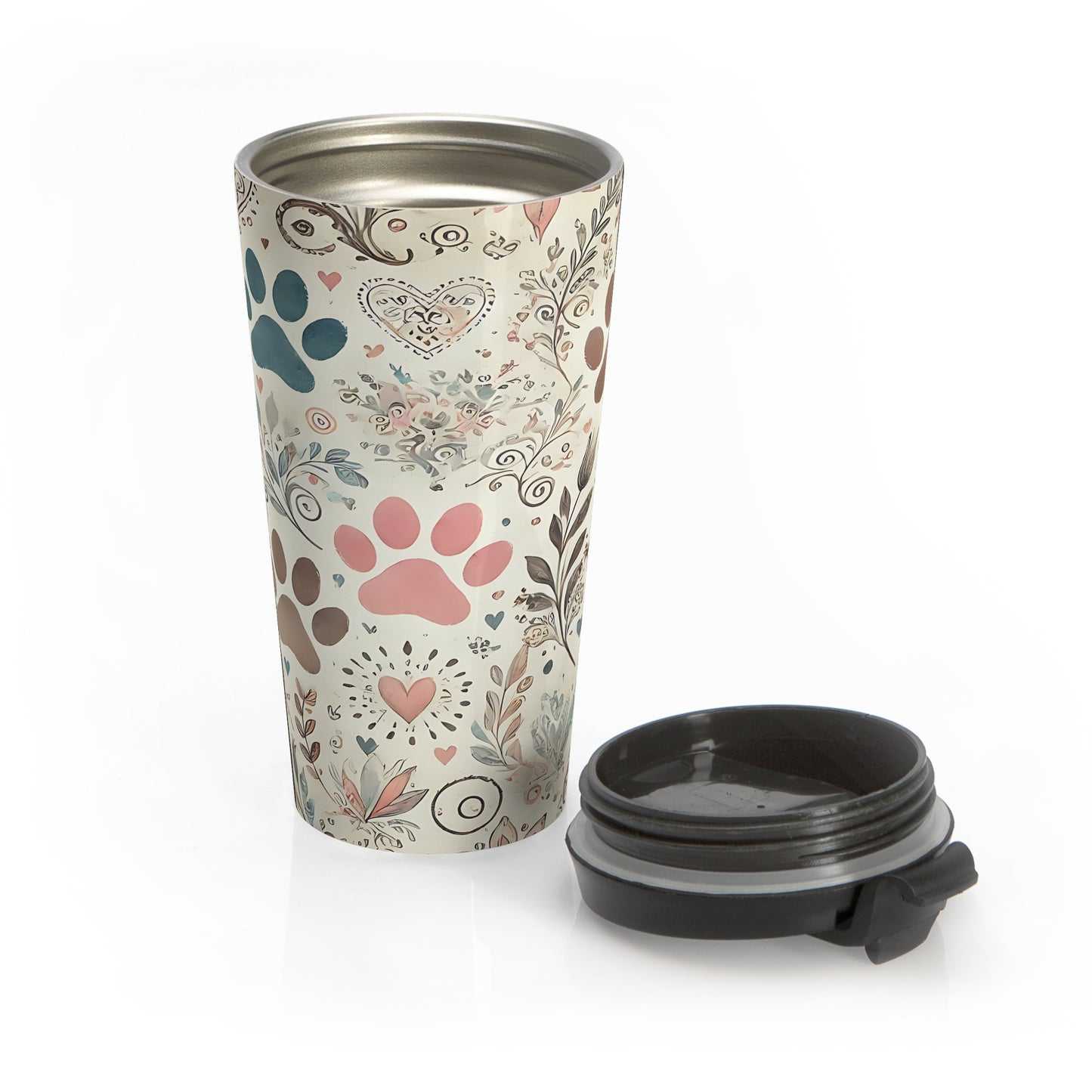 Whimsical Paw Love Travel Mug – 15oz Stainless Steel