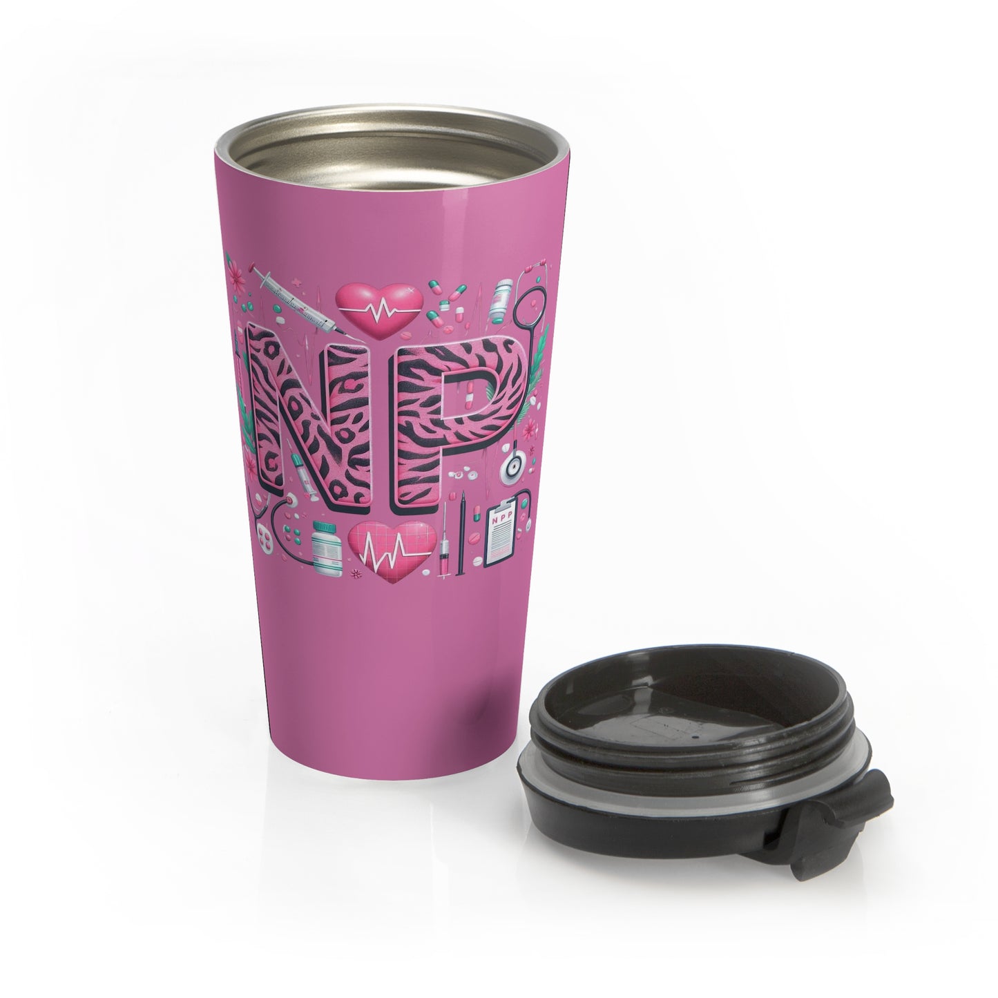 NP Nurse Pride Pink Stainless Steel Travel Mug – 15oz