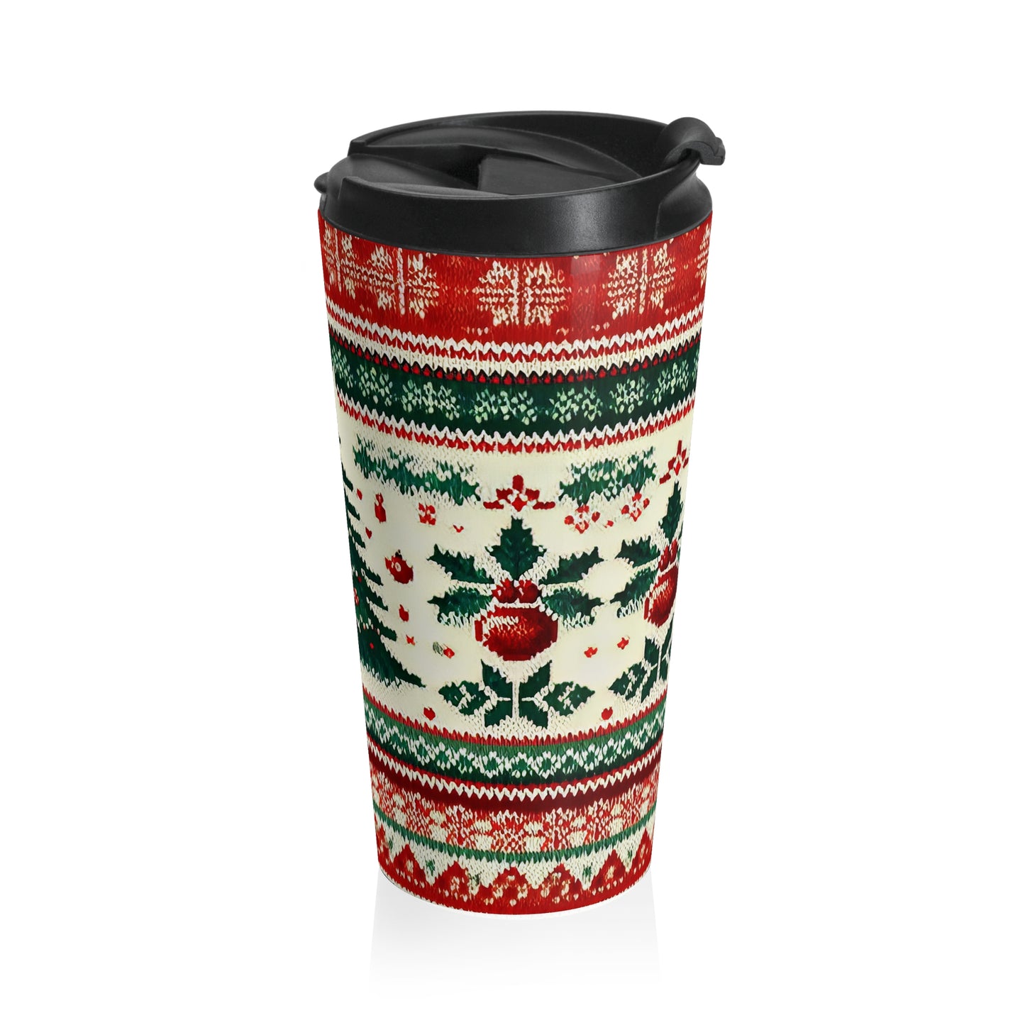 Cozy Knit Christmas Tree Travel Mug – 15oz Stainless Steel