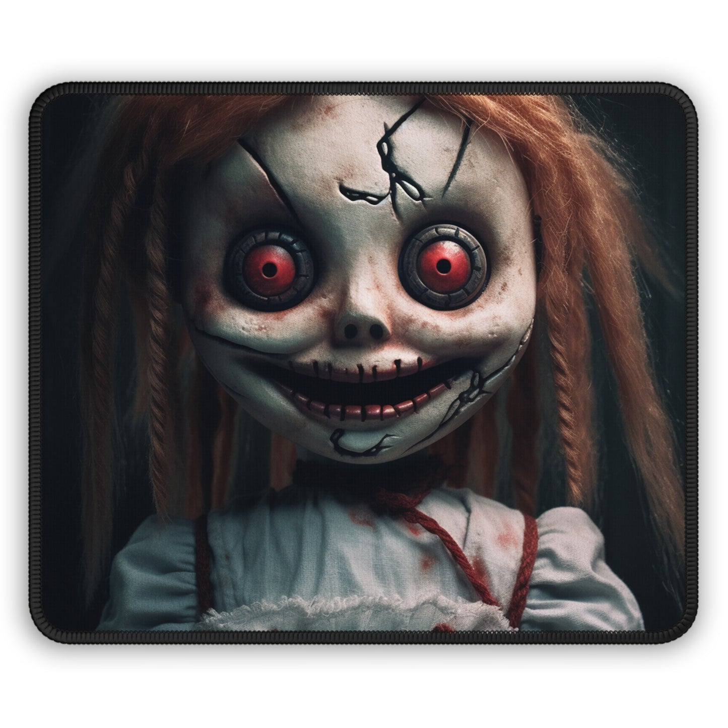 Stitched Smile Horror Doll Mouse Pad