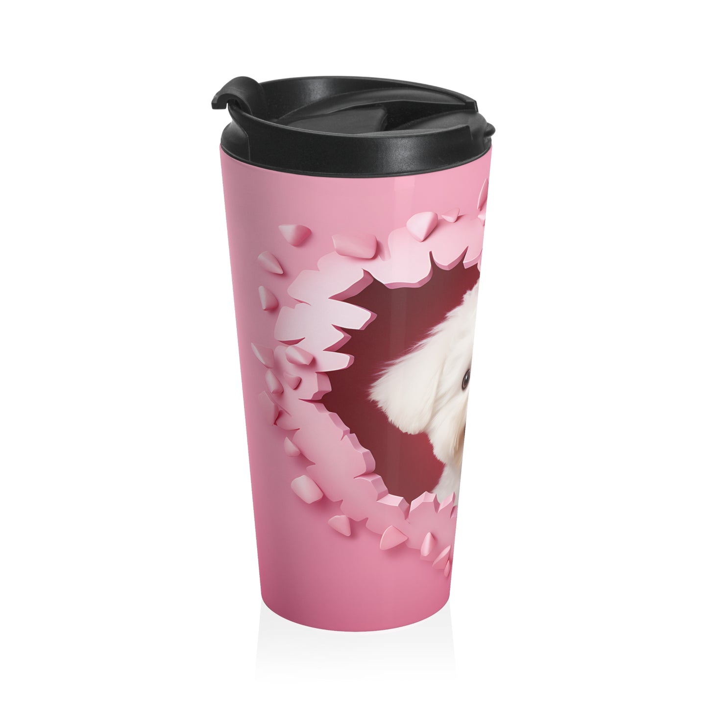 Fluffy Puppy Heartburst Stainless Steel Travel Mug – 15oz