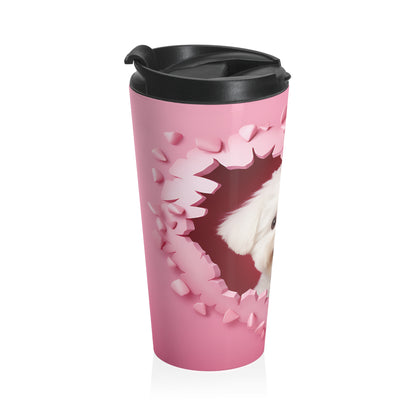 Fluffy Puppy Heartburst Stainless Steel Travel Mug – 15oz