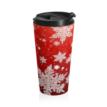 Crimson Snowfall Travel Mug – 15oz Stainless Steel