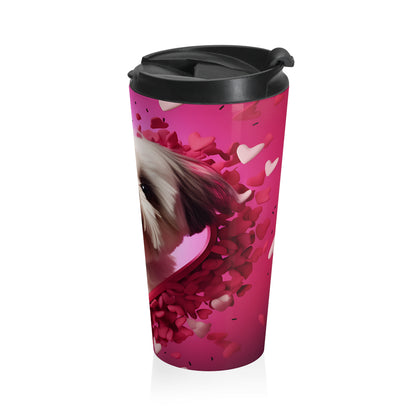 Fluffy Puppy Valentine Love Stainless Steel Travel Mug – 15oz