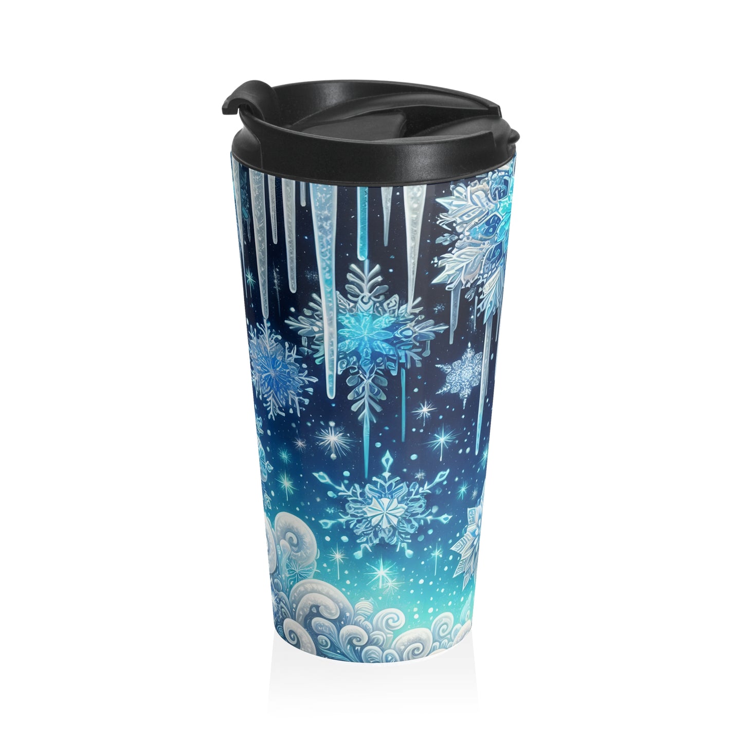 Frosted Midnight Snowflake Stainless Steel Travel Mug – 15oz