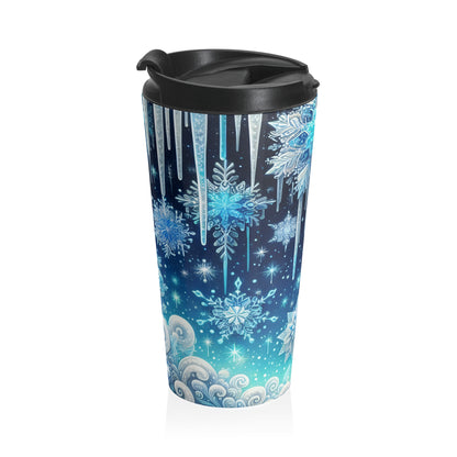 Frosted Midnight Snowflake Stainless Steel Travel Mug – 15oz