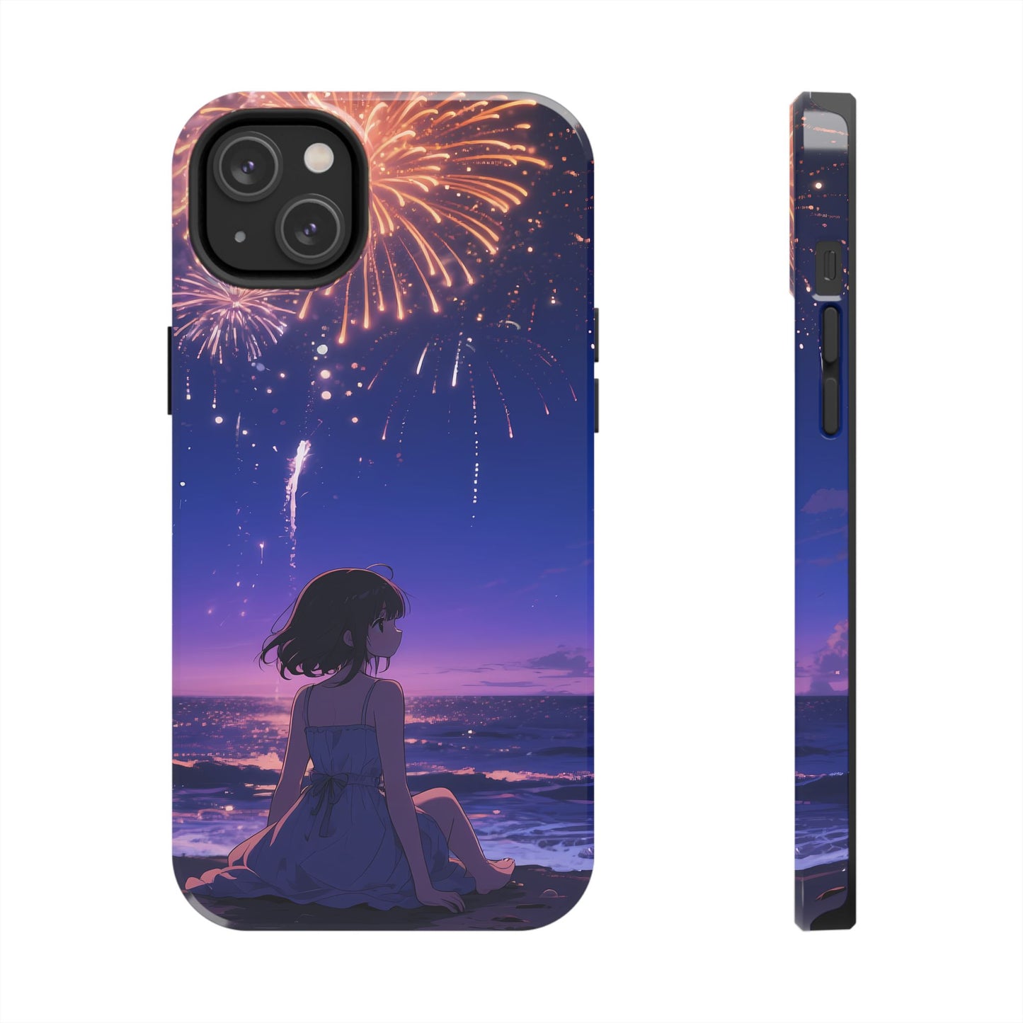 Fireworks Night Phone Case — Anime Girl Beach Sunset Tough Case