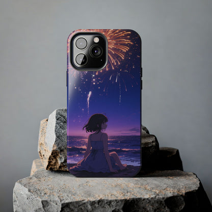 Fireworks Night Phone Case — Anime Girl Beach Sunset Tough Case