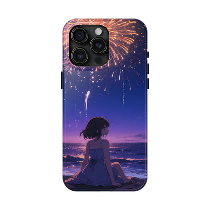 Fireworks Night Phone Case — Anime Girl Beach Sunset Tough Case