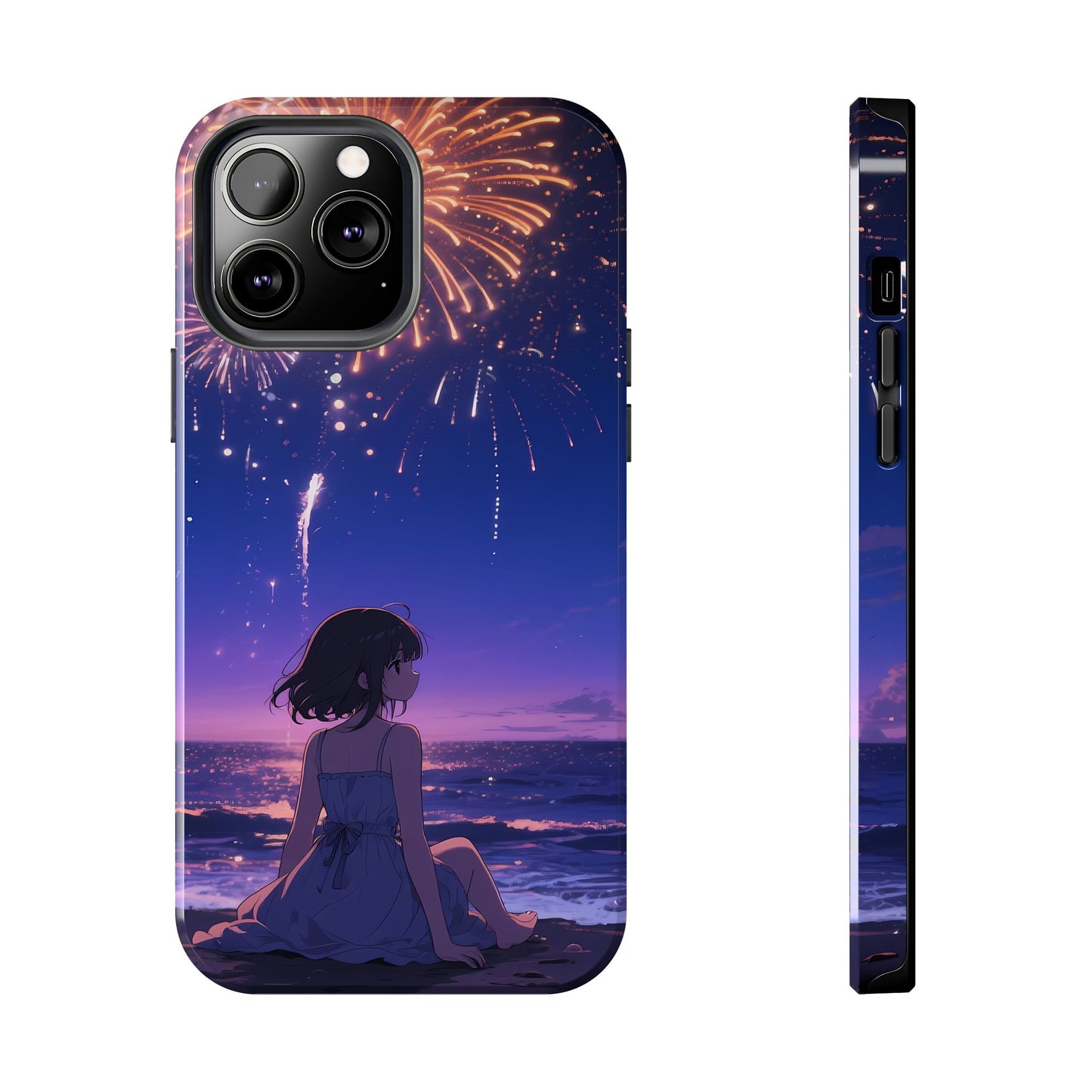 Fireworks Night Phone Case — Anime Girl Beach Sunset Tough Case