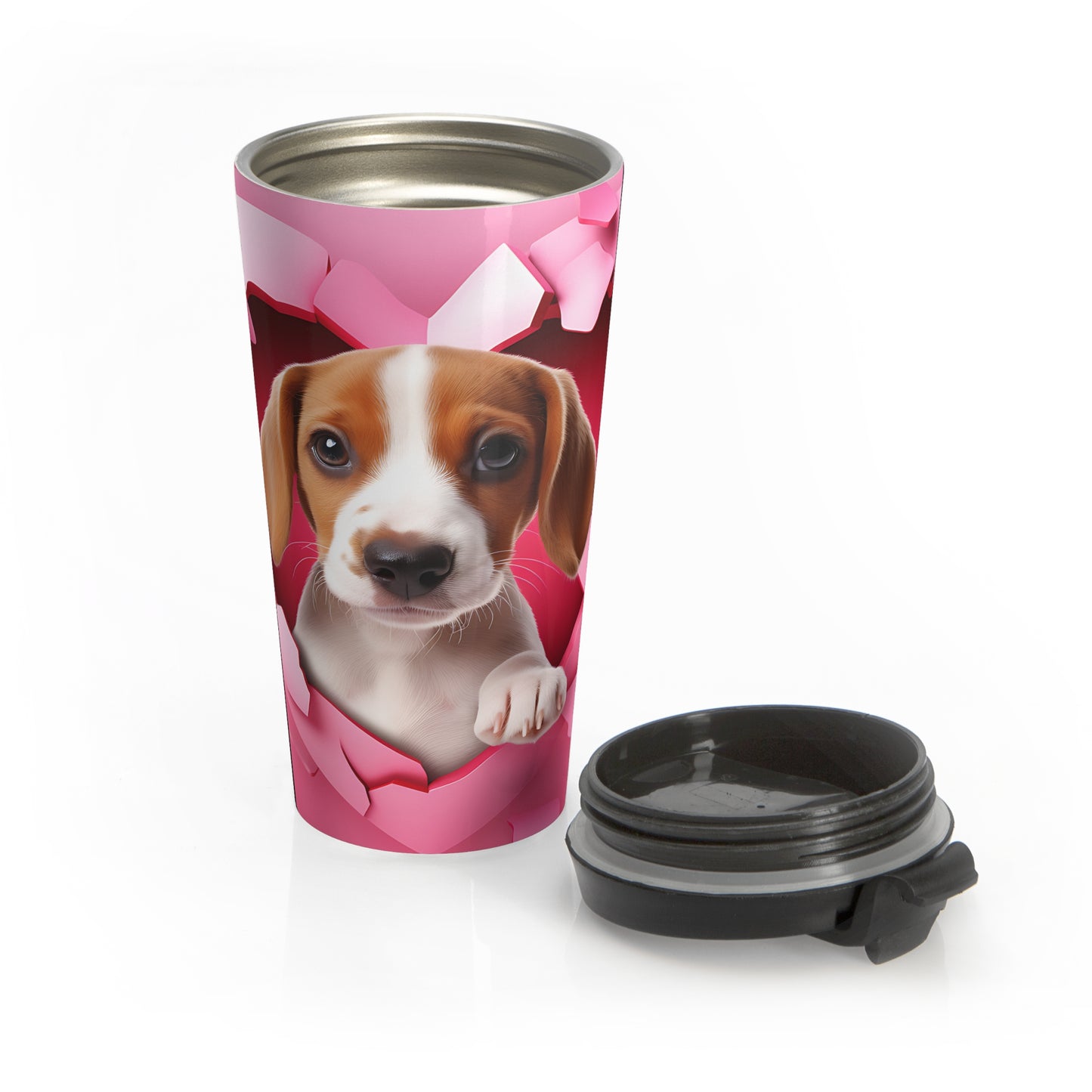 Puppy Heart Peek Stainless Steel Travel Mug – 15oz