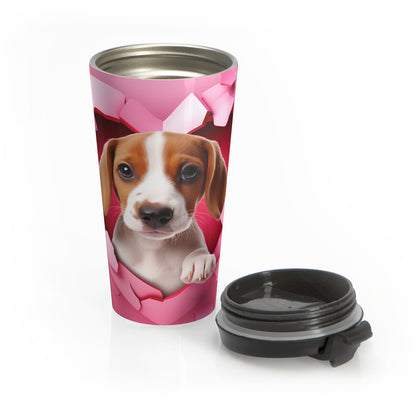 Puppy Heart Peek Stainless Steel Travel Mug – 15oz
