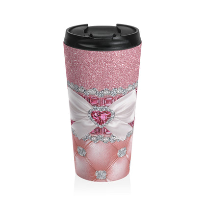 Pink Glam Bow and Heart Stainless Steel Travel Mug – 15oz