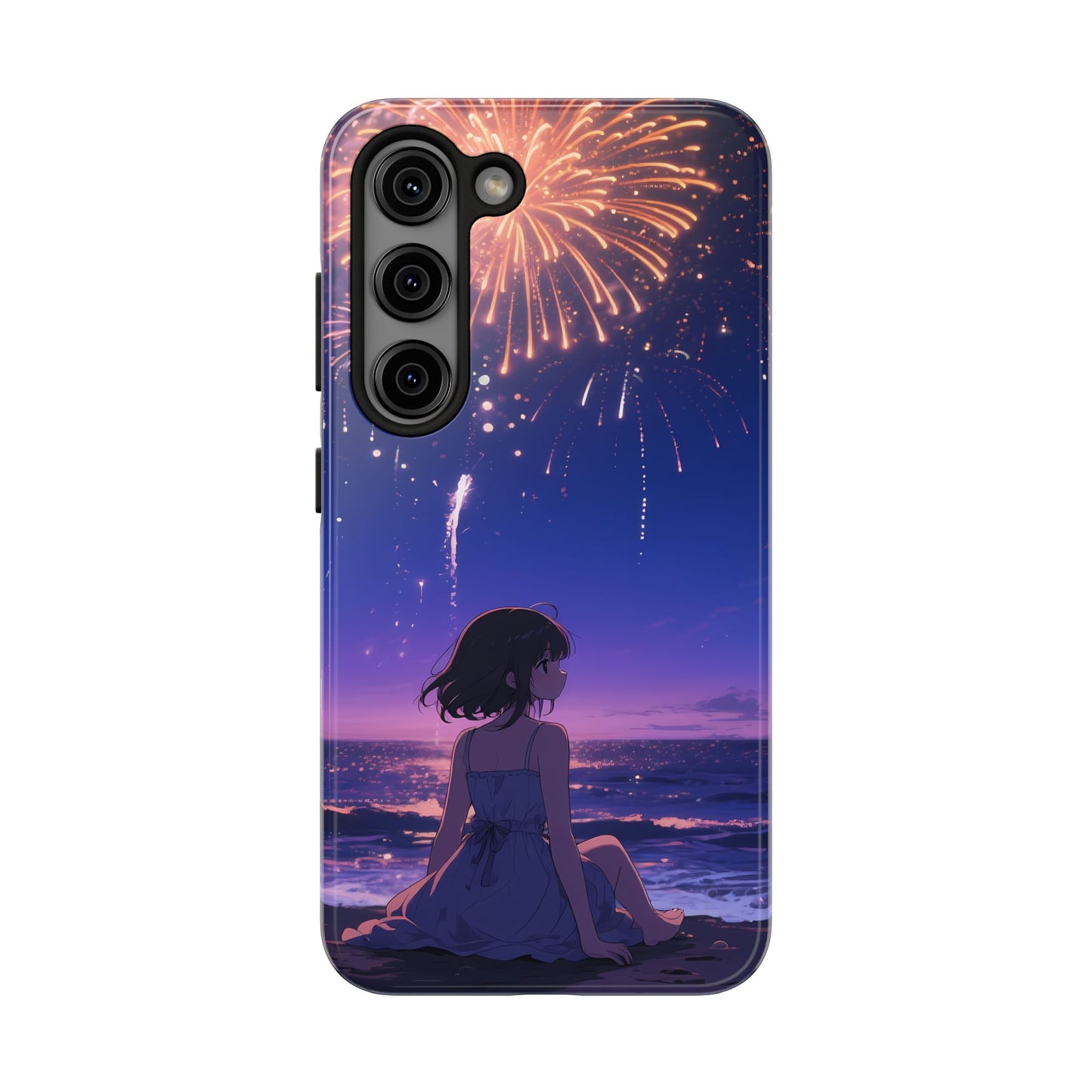 Fireworks Night Phone Case — Anime Girl Beach Sunset Tough Case