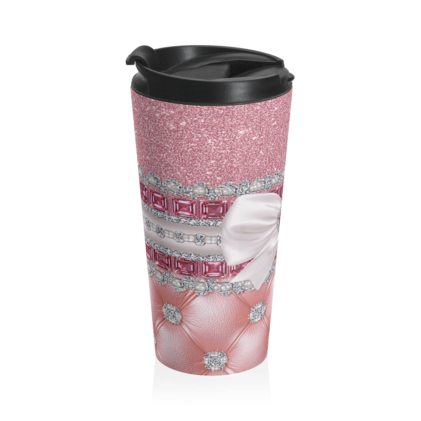 Pink Glam Bow and Heart Stainless Steel Travel Mug – 15oz