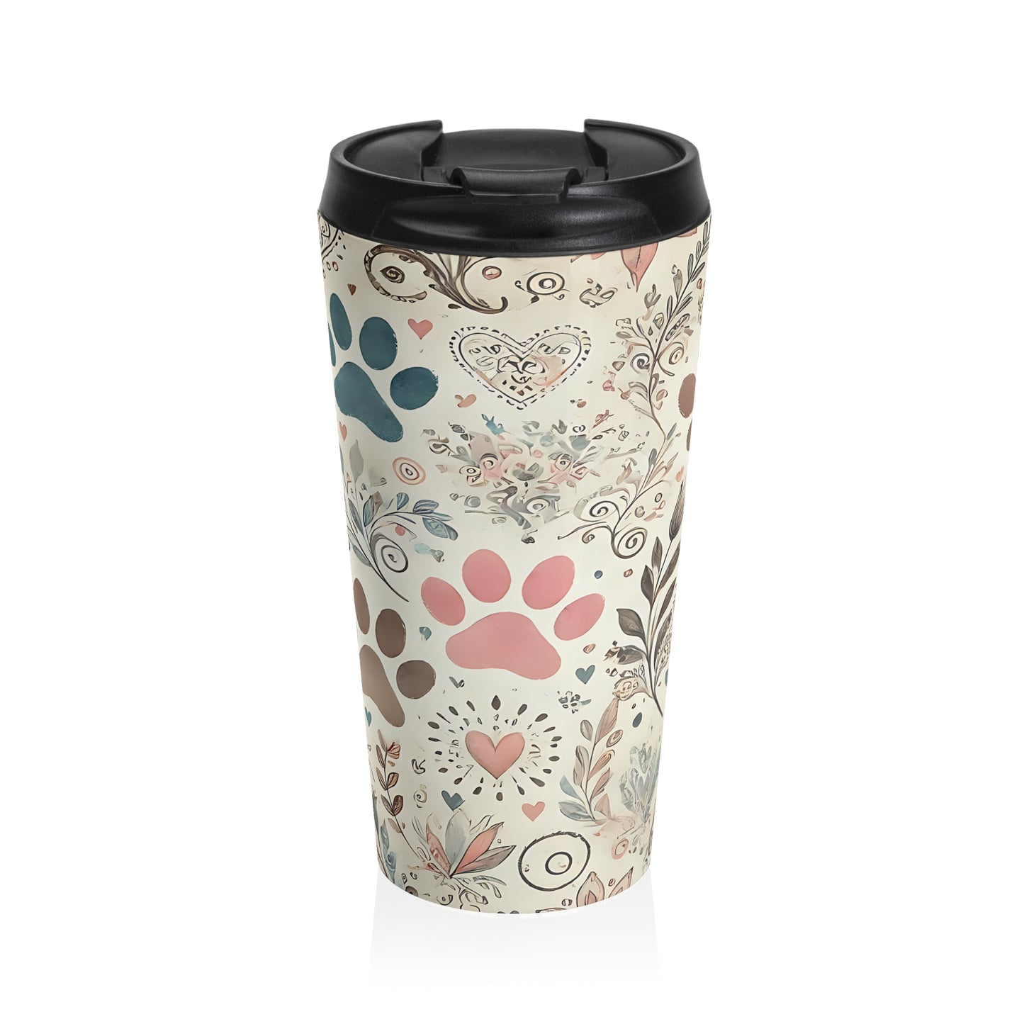 Whimsical Paw Love Travel Mug – 15oz Stainless Steel