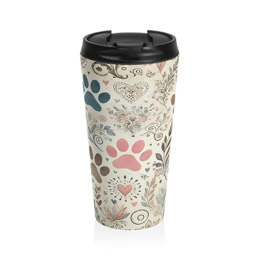 Whimsical Paw Love Travel Mug – 15oz Stainless Steel