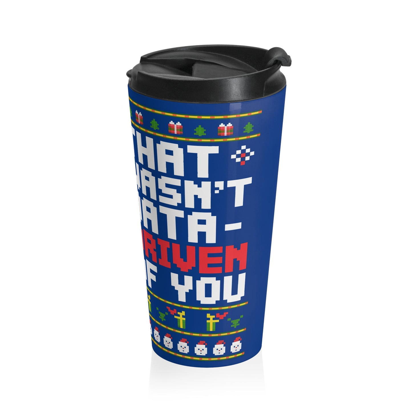 Pixel Santa Retro Christmas Stainless Steel Travel Mug – 15oz