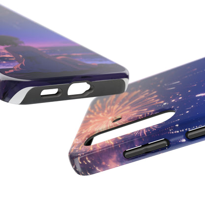 Fireworks Night Phone Case — Anime Girl Beach Sunset Tough Case