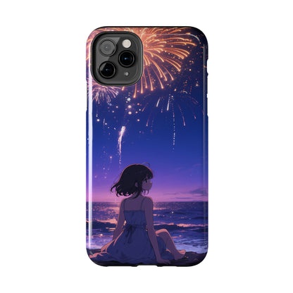 Fireworks Night Phone Case — Anime Girl Beach Sunset Tough Case