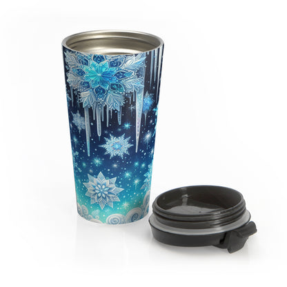 Frosted Midnight Snowflake Stainless Steel Travel Mug – 15oz