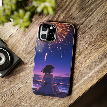 Fireworks Night Phone Case — Anime Girl Beach Sunset Tough Case