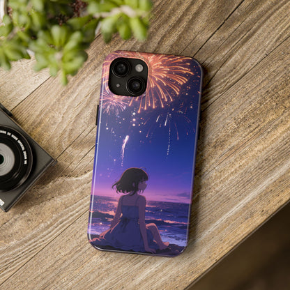 Fireworks Night Phone Case — Anime Girl Beach Sunset Tough Case