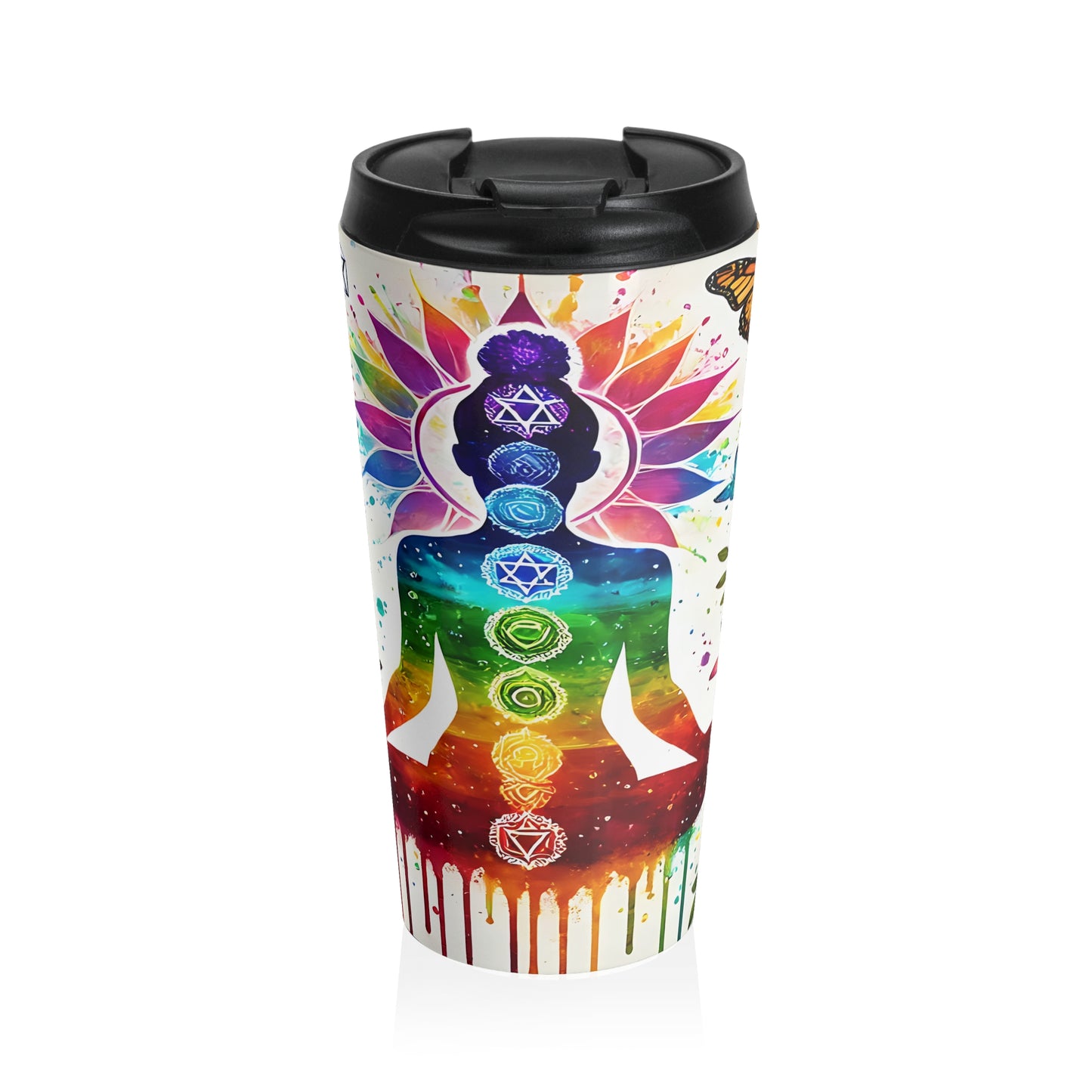 Rainbow Chakra Meditation Stainless Steel Travel Mug – 15oz