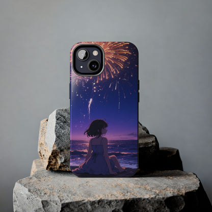 Fireworks Night Phone Case — Anime Girl Beach Sunset Tough Case