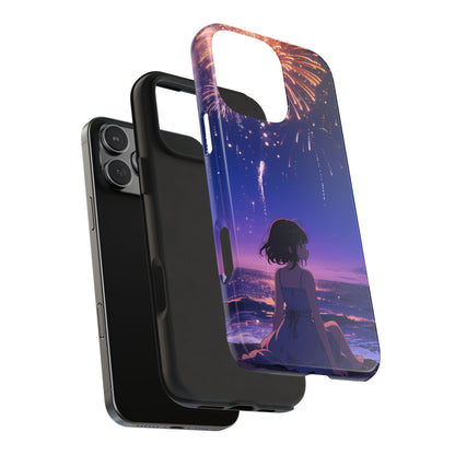 Fireworks Night Phone Case — Anime Girl Beach Sunset Tough Case