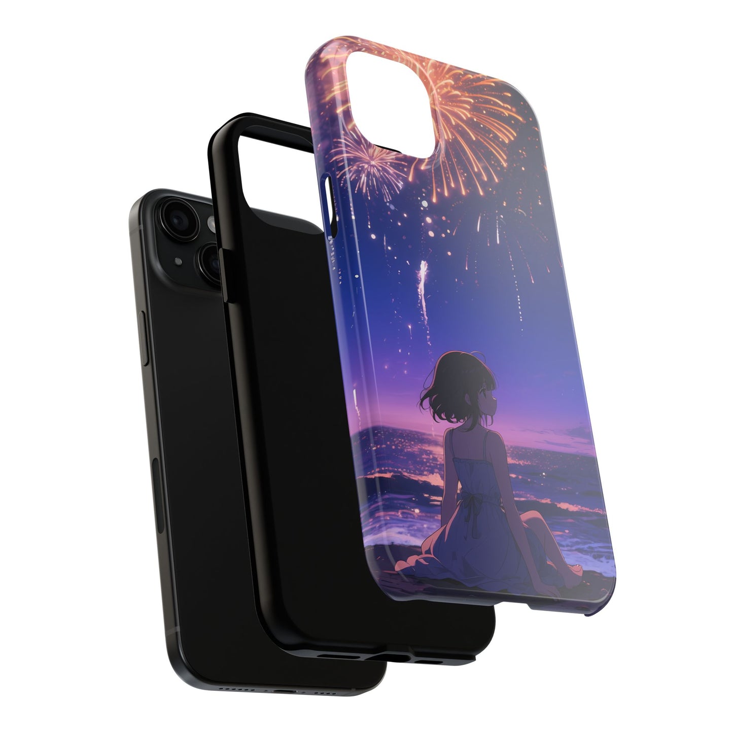 Fireworks Night Phone Case — Anime Girl Beach Sunset Tough Case