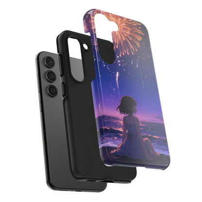 Fireworks Night Phone Case — Anime Girl Beach Sunset Tough Case