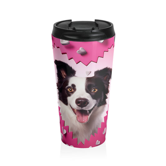 Border Collie Valentine Heart Stainless Steel Travel Mug – 15oz