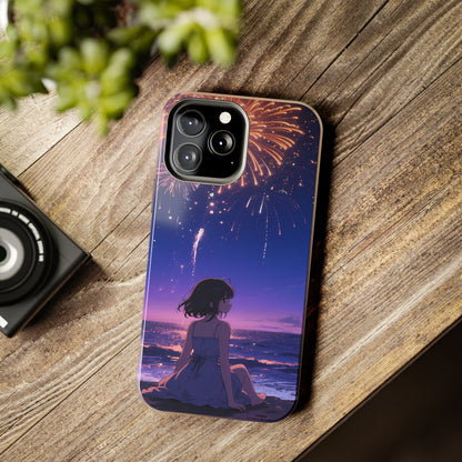 Fireworks Night Phone Case — Anime Girl Beach Sunset Tough Case