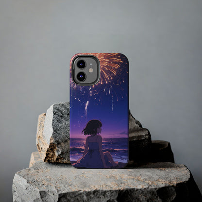 Fireworks Night Phone Case — Anime Girl Beach Sunset Tough Case