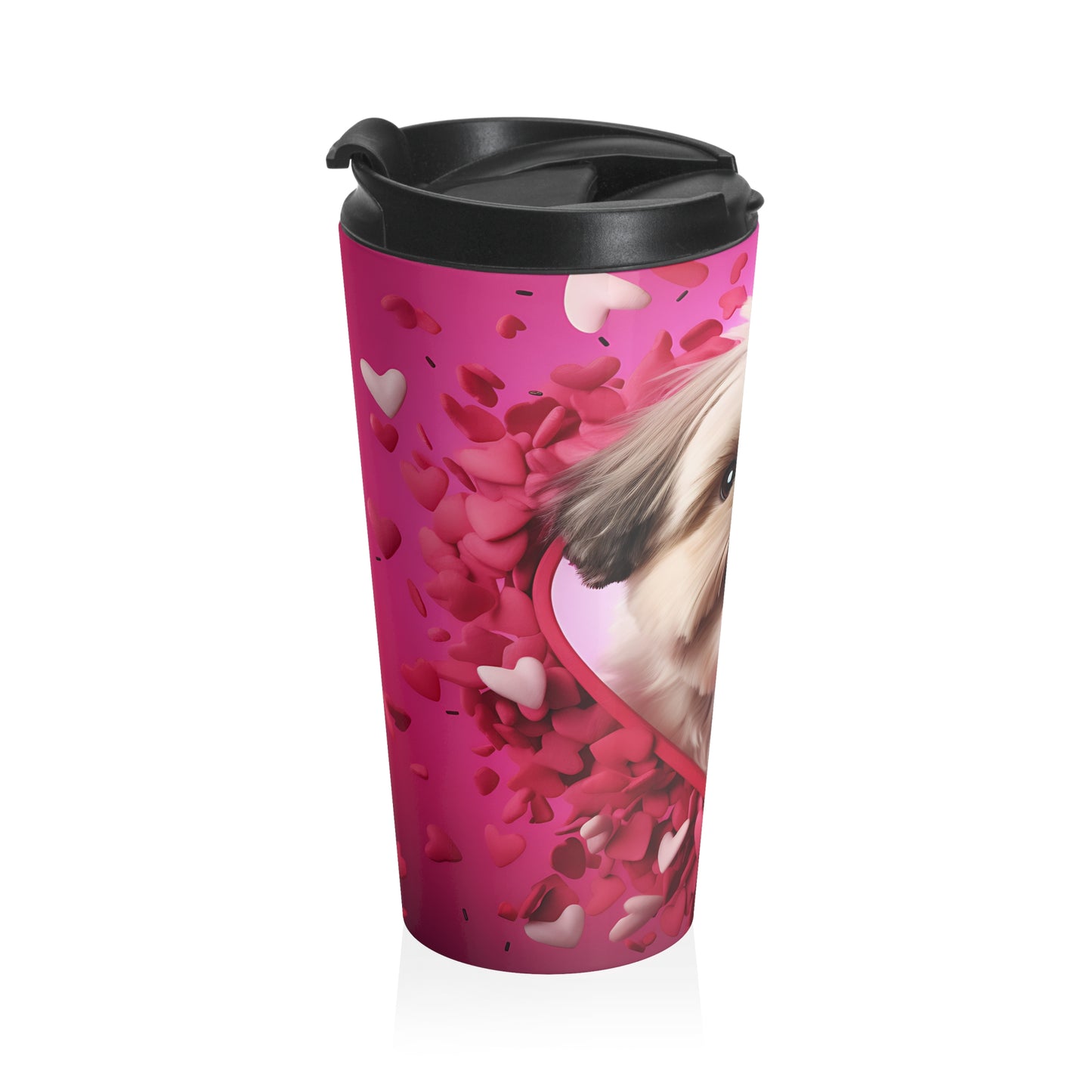 Fluffy Puppy Valentine Love Stainless Steel Travel Mug – 15oz
