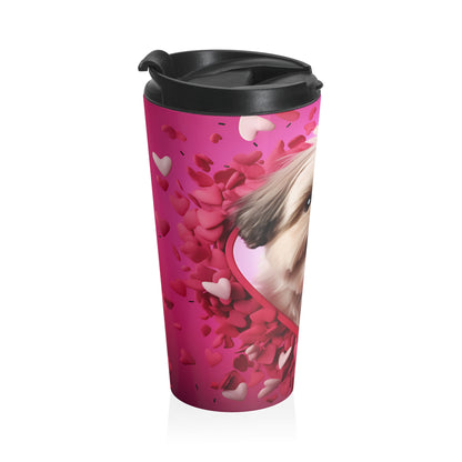 Fluffy Puppy Valentine Love Stainless Steel Travel Mug – 15oz