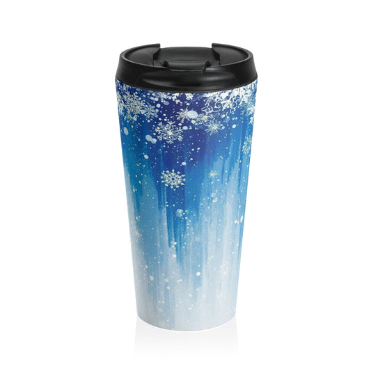 Arctic Blue Snowfall Travel Mug – 15oz Stainless Steel
