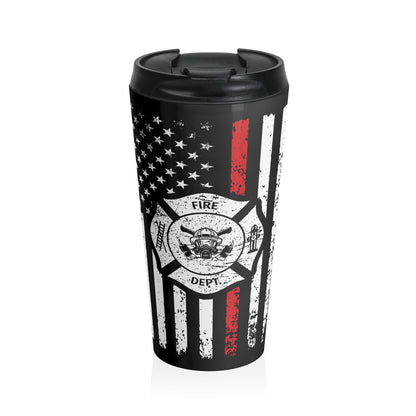 Firefighter American Flag Stainless Steel Travel Mug – 15oz
