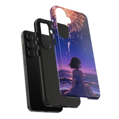 Fireworks Night Phone Case — Anime Girl Beach Sunset Tough Case