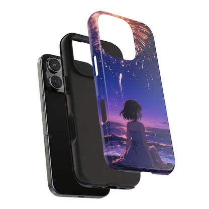 Fireworks Night Phone Case — Anime Girl Beach Sunset Tough Case
