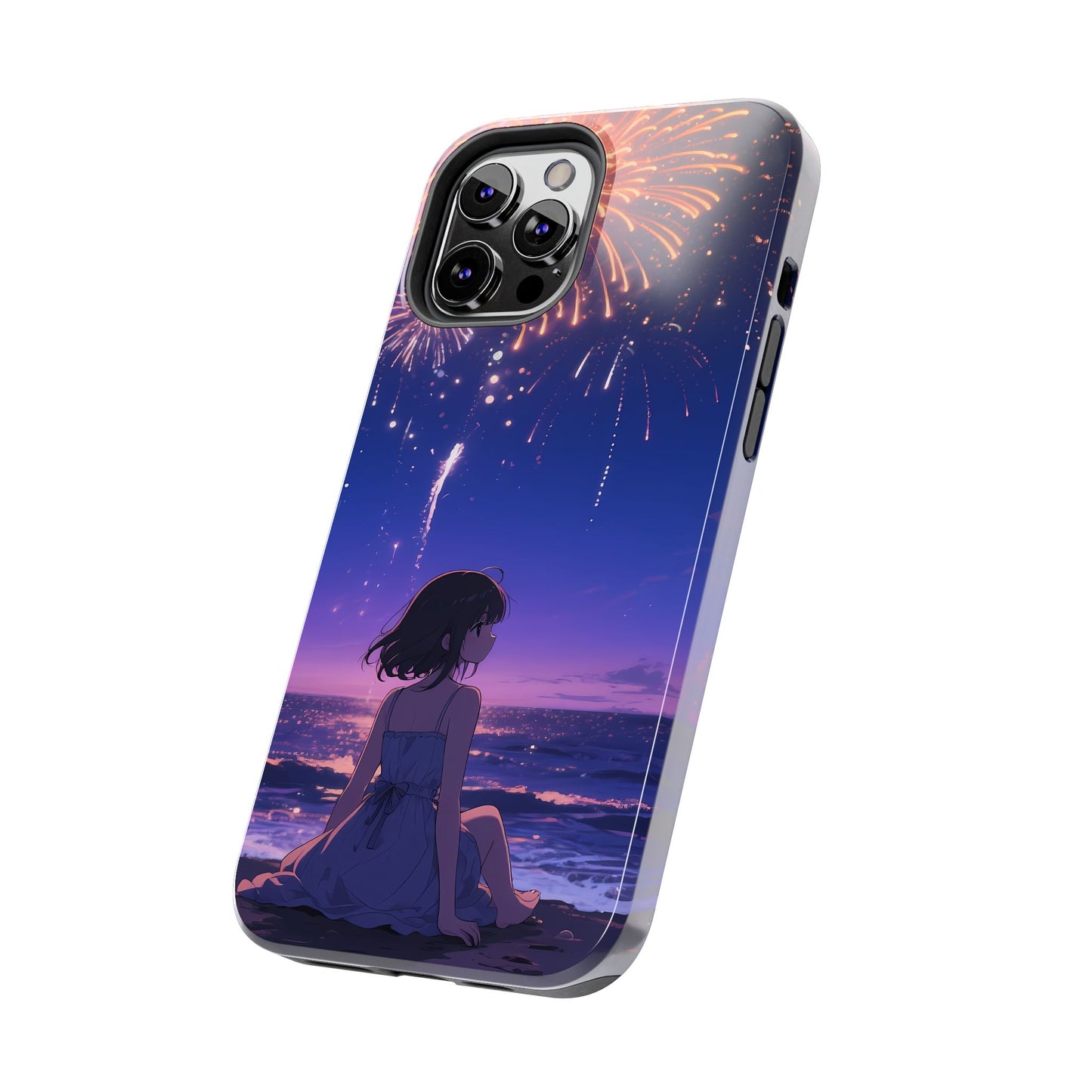 Fireworks Night Phone Case — Anime Girl Beach Sunset Tough Case