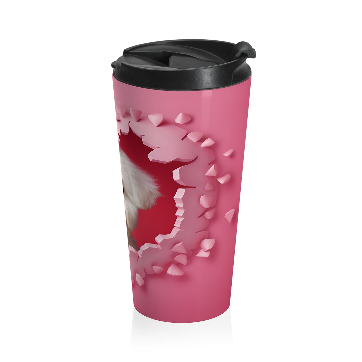 Fluffy Puppy Heartburst Stainless Steel Travel Mug – 15oz