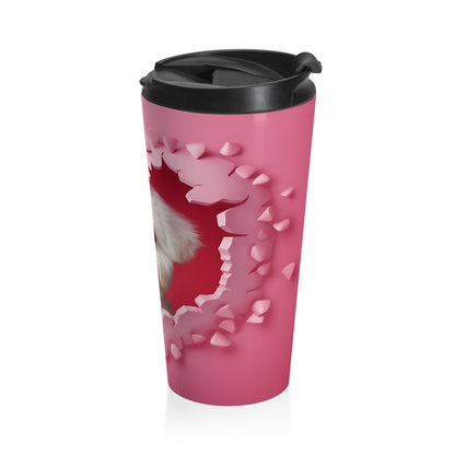 Fluffy Puppy Heartburst Stainless Steel Travel Mug – 15oz