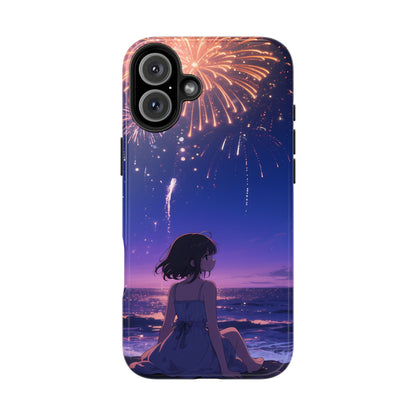 Fireworks Night Phone Case — Anime Girl Beach Sunset Tough Case