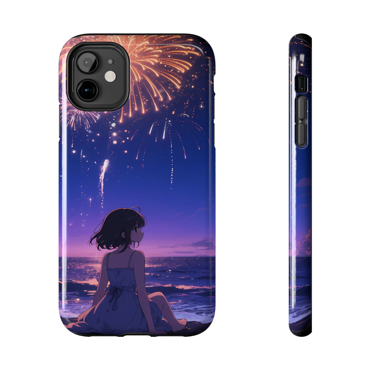 Fireworks Night Phone Case — Anime Girl Beach Sunset Tough Case