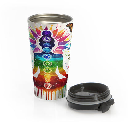 Rainbow Chakra Meditation Stainless Steel Travel Mug – 15oz